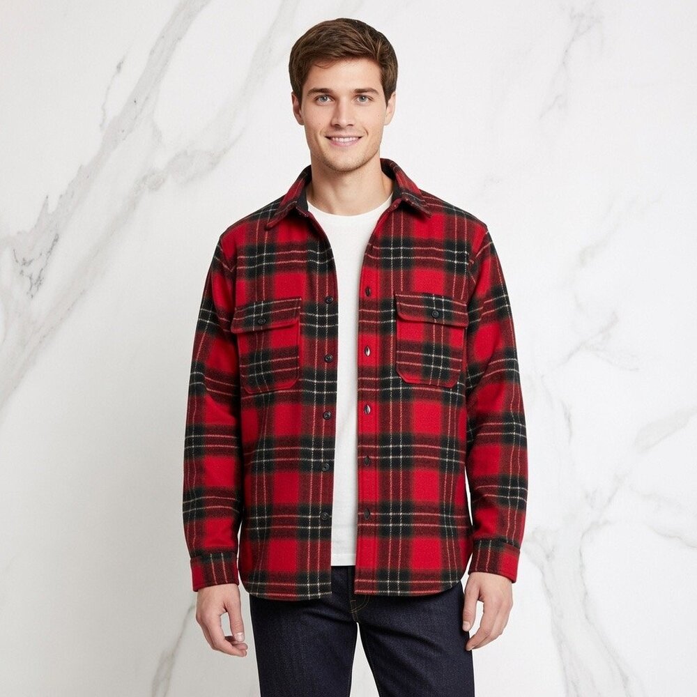 Vintage Buck Skein Joe Men's 100% Wool Red Flannel Overcoat, Fits‎ M/L